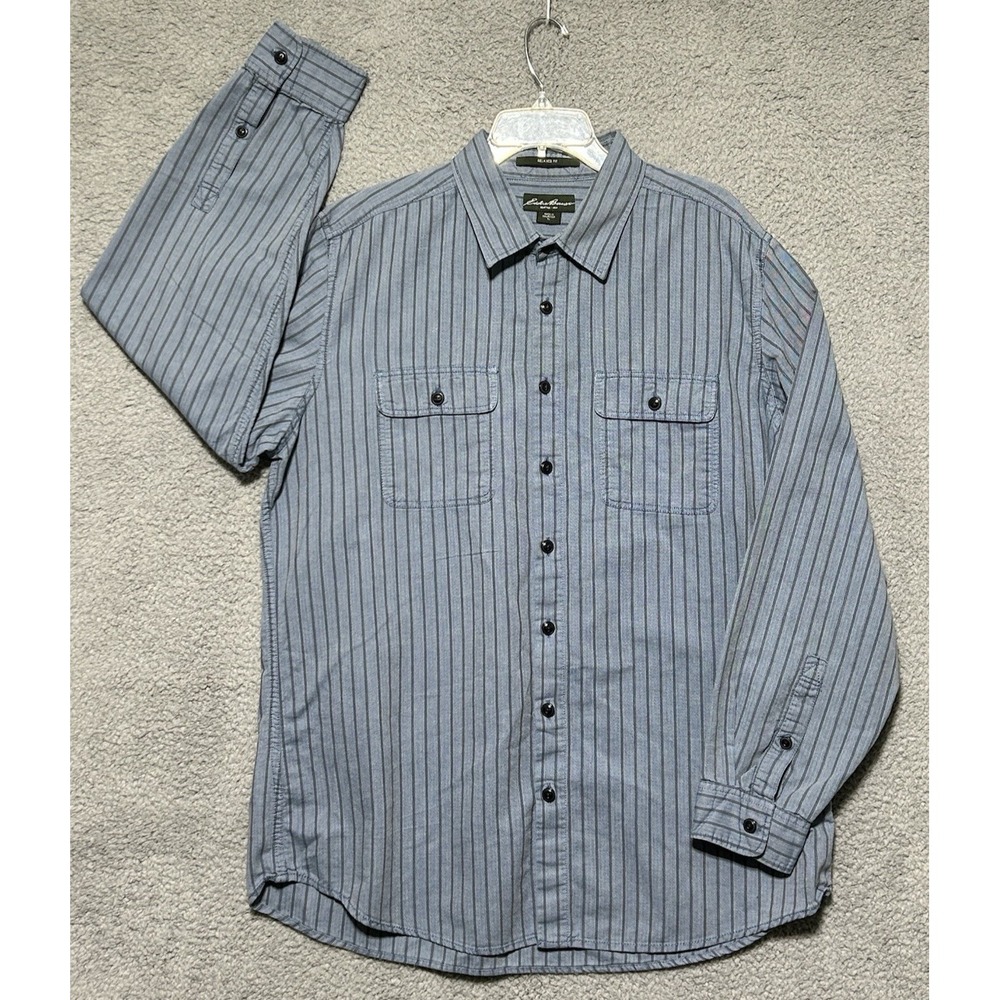 Eddie Bauer Mens XL Relaxed Fit Long Sleeve Button Down Striped Shirt Casual